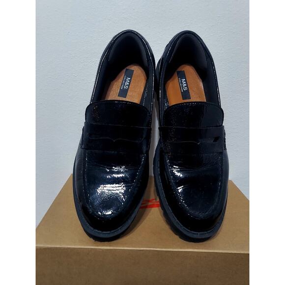 🎁 M&S Collection - Men's Size 7 1/2 Black Leather Slip-on Dress Loafers - NICE! - Picture 3 of 10